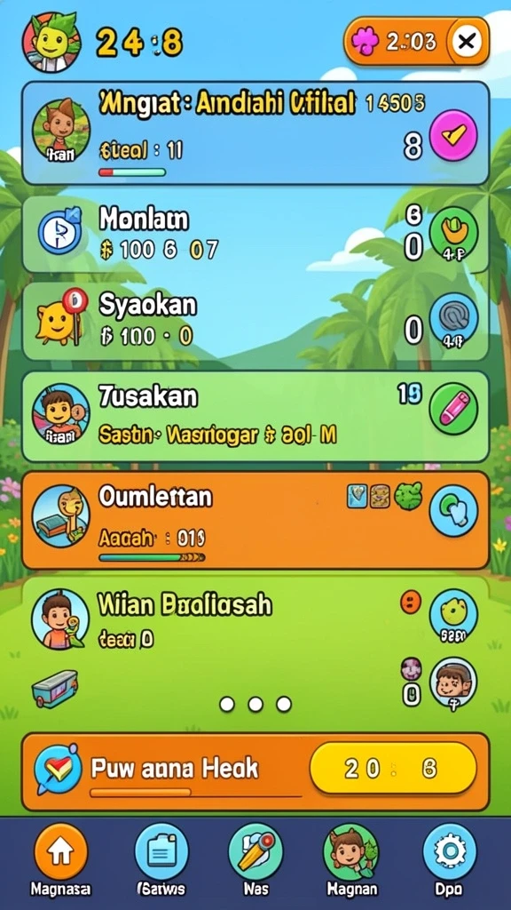 Layar menu KAWAT4D dengan berbagai pilihan level yang tersedia.